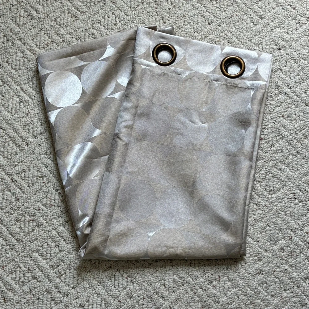 Tan & Gold Thick Shiny Curtains with Geometric Circle Pattern - Set of 2